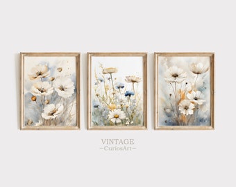Lot de 3 fleurs imprimables, impression botanique, art mural printanier, impression de ferme, impression florale, impression de Pâques vintage, décoration numérique printanière