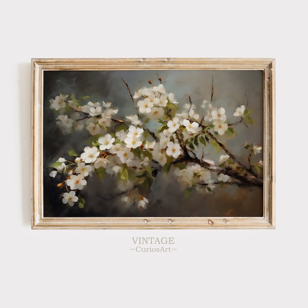 Apple Blossom Branch Tree, Spring Wall Art, Spring Print, Spring Decor Easter Print, Dark Academia Decor, Muted Art Nature Print Vintage