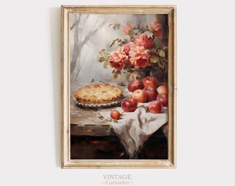 Fall Wall Art, Fall Decor, Digital Fall Oil Painting, Fall Print Autumn Decor,Thanksgiving Apple Pie