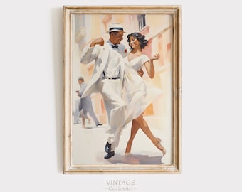 Dancing Couple Painting, Vintage Romantic Wall Art, Couple Love Dancing, Digital Download, Digital Wall Art