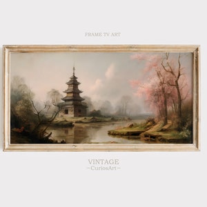Spring Blossom Chinese TV ART Landscape Painting, Spring Print Vintage Farmhouse Neutral, TV Art Spring Art Digital Download Printable