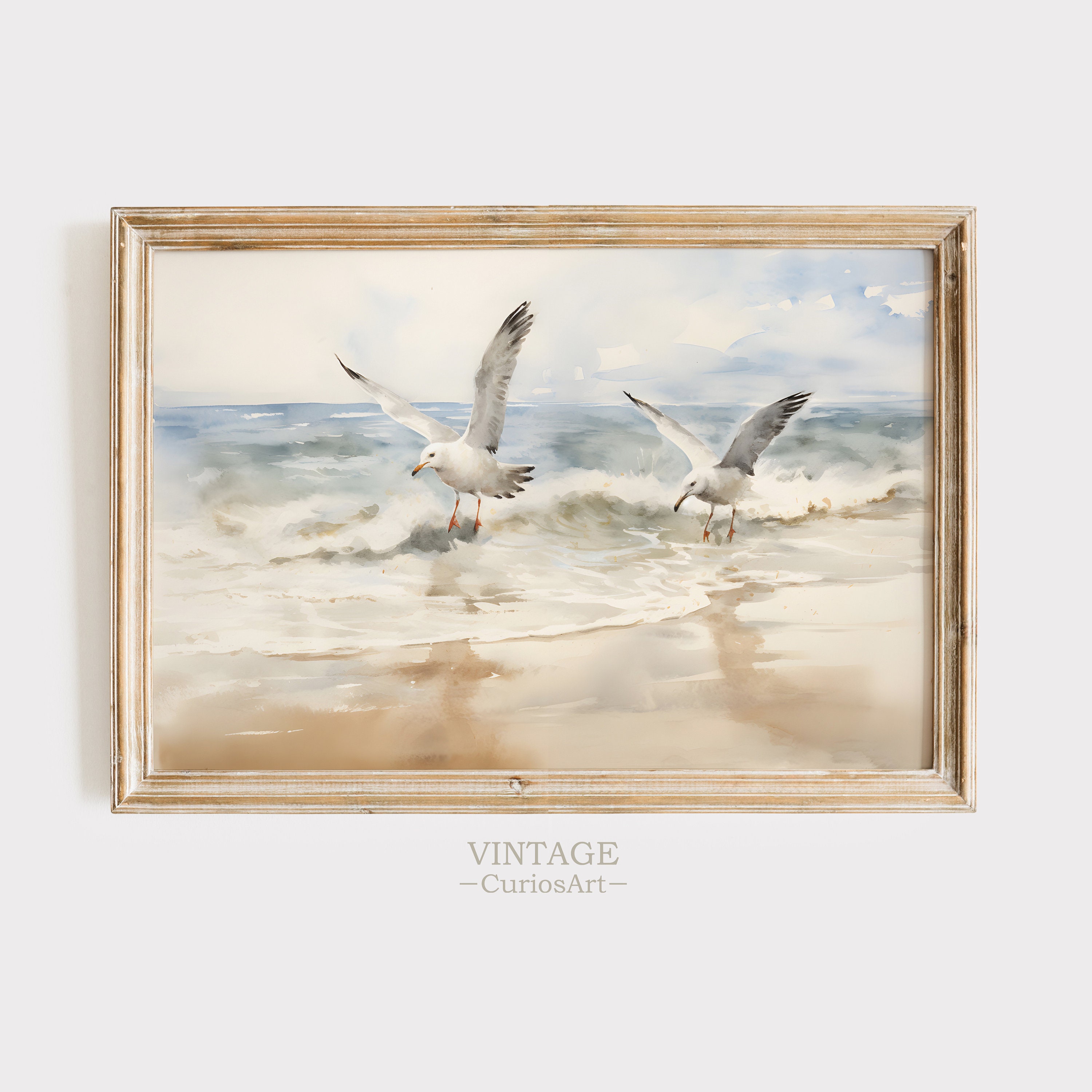 Summer Sea Birds Oil Painting Wall Art, Ocean Vintage Seagulls Coastal ...