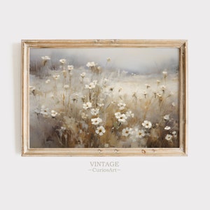 Wildflower Field, Printable Landscape, Vintage Painting, Warm Spring Print, Farmhouse Print, Neutral Wall Art, Spring Art Digital