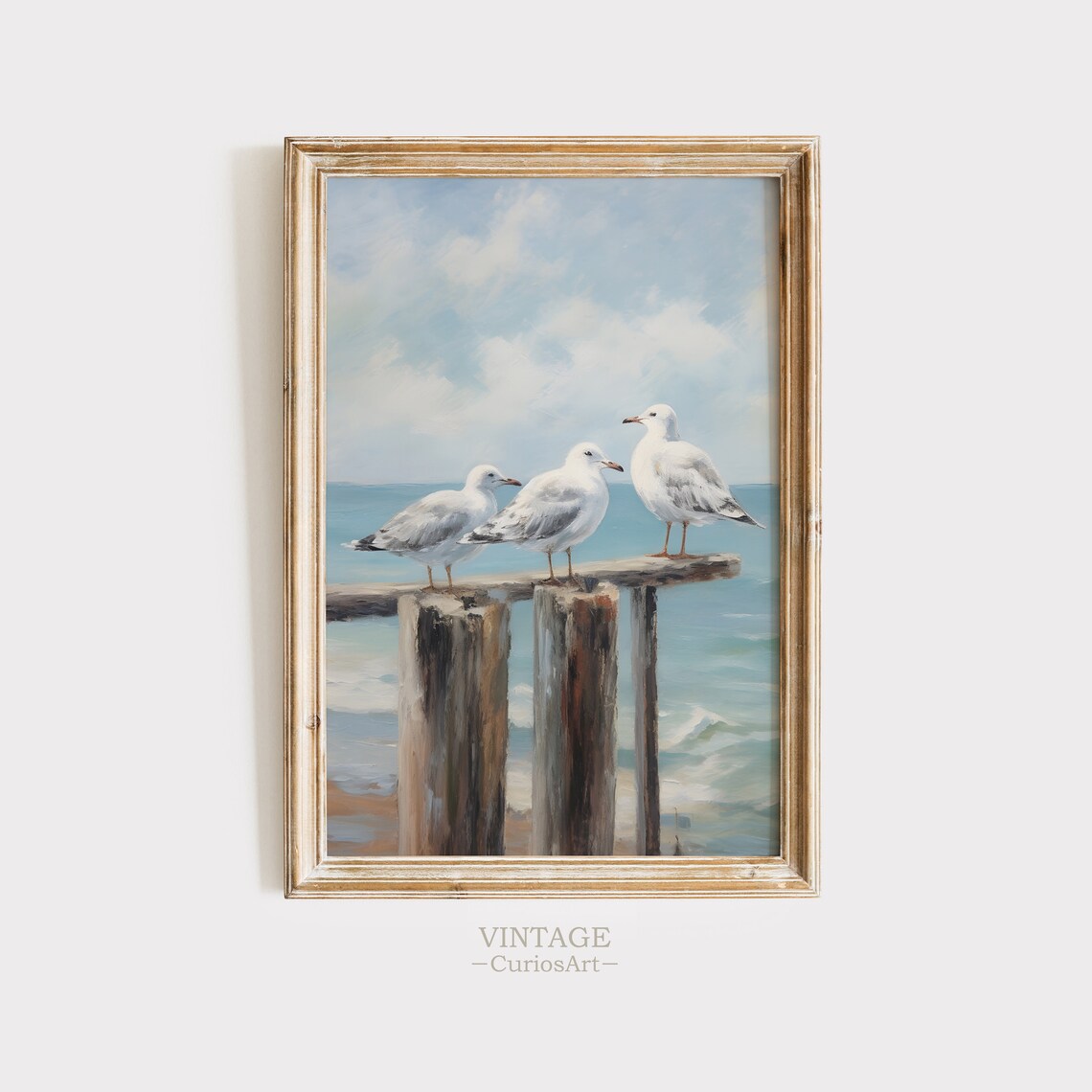 Summer Sea Birds Oil Painting Wall Art, Ocean Vintage Seagulls Coastal ...