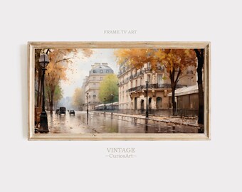 Autumn Rainy Street TV Art , Neutral Landscape, Autumn Farmhouse TV Art, Vintage Autumn Frame TV Art, Autumn Tv Art Frame Samsung