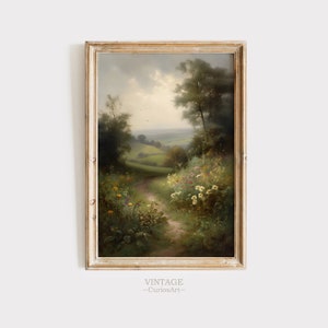 Spring Wildflower, Field Landscape Painting, Spring Print Vintage Farmhouse, Print Neutral, Wall Art Spring Art Digital Download Printable