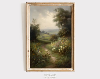 Frühling Wildblumen, Feld Landschaftsmalerei, Frühlingsdruck Vintage Bauernhaus, Druck Neutral, Wandkunst Frühlingskunst digitaler Download druckbare
