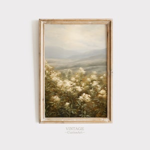 Wildflowers Print, Spring Print Farmhouse Print Floral Wall Art, Vintage Landscape Painting, Printable, Digital Download