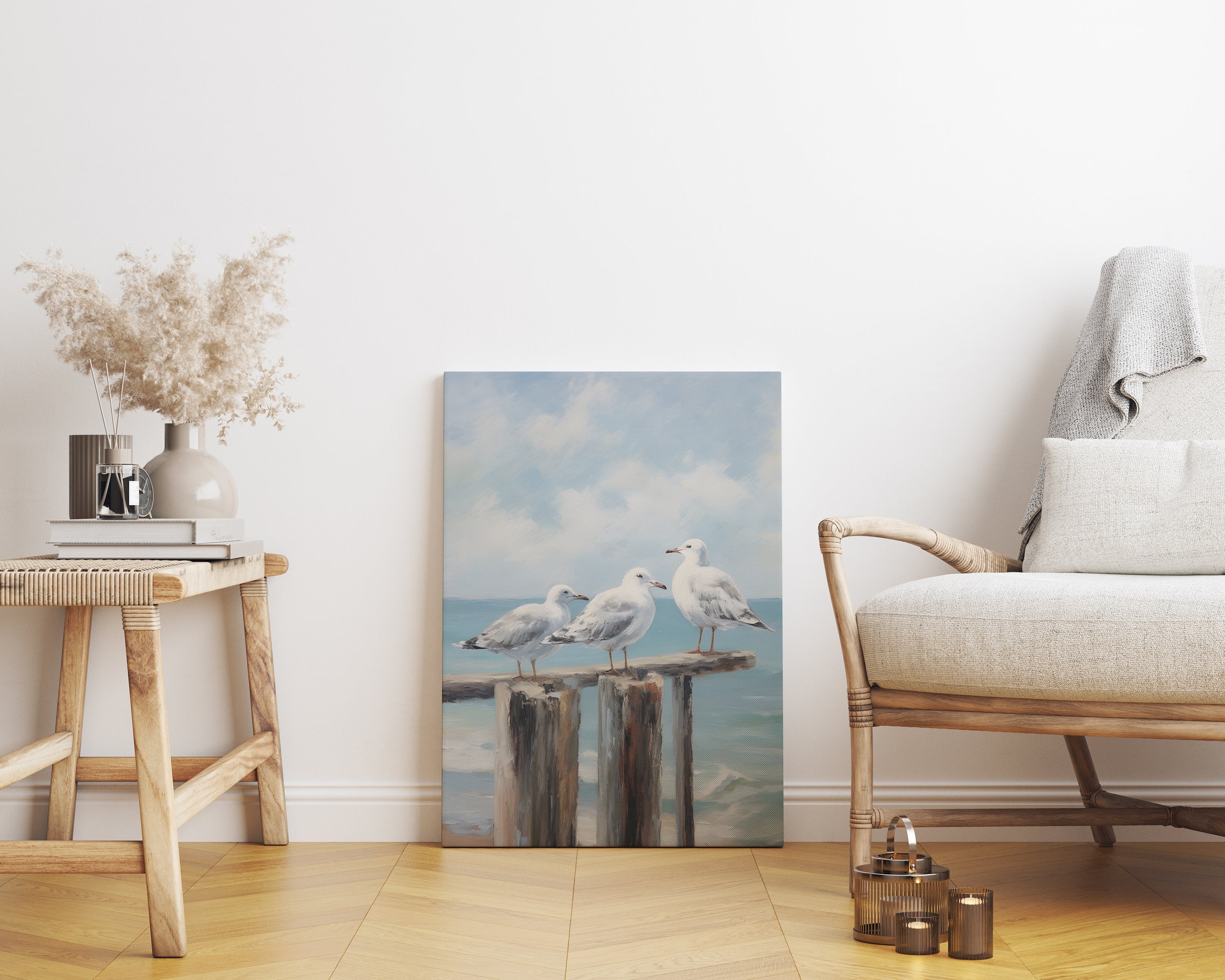 Summer Sea Birds Oil Painting Wall Art, Ocean Vintage Seagulls Coastal ...