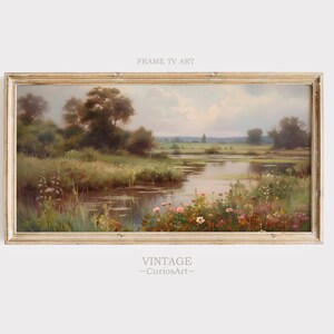 Spring Wildflower TV ART, Field Landscape Painting, Spring Print Vintage Farmhouse, Print Neutral, Wall Art Spring Art Digital Download