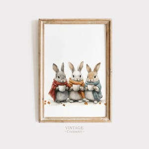 Rabbits Autumn Nursery Print ,Vintage Style Nursery PRINTABLE Wall Art , Bunnies Autumn Print ,Antique Nursery Decor, Downloadable