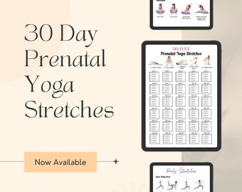 Prenatal Yoga Exercise Challenge, Prenatal Poster, Baby Shower Gift, Prenatal Yoga Exercises Poster Third Trimester Pregnancy Yoga Stretches