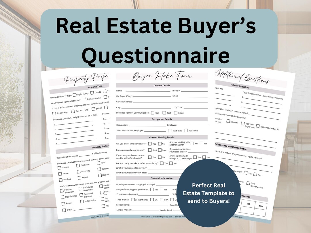 Real Estate Template, Property Buyer Questionnaire, Real Estate Buyer ...