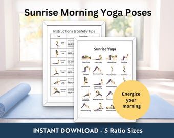 Sunrise Yoga Routine Digital Print: Good Morning Yoga Stretches Morning Poses Illustration (PDF) Yoga Poses Poster, Yoga Studio Print Decor