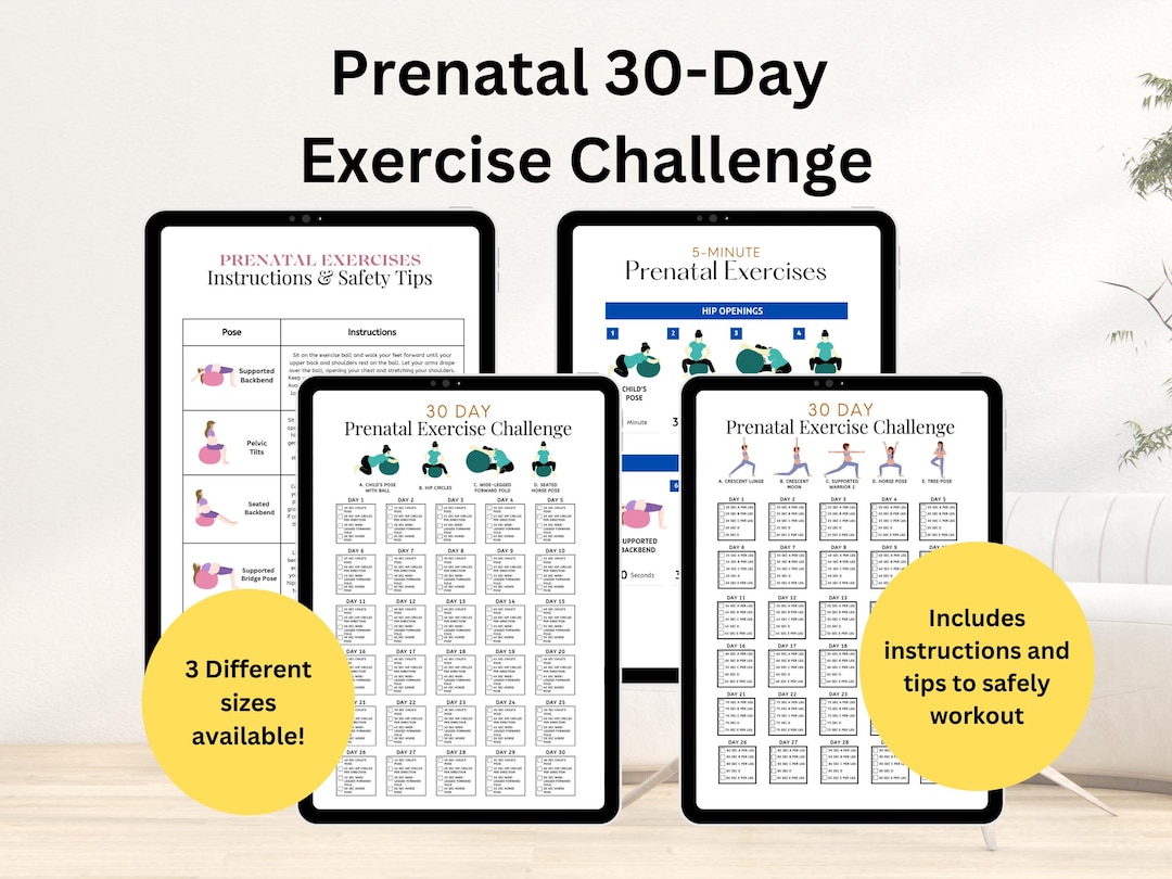 Preparatory Exercise Routine Prenatal 30 Day Exercise Challenge, Pregnancy Exercise Guide Postpartum ...