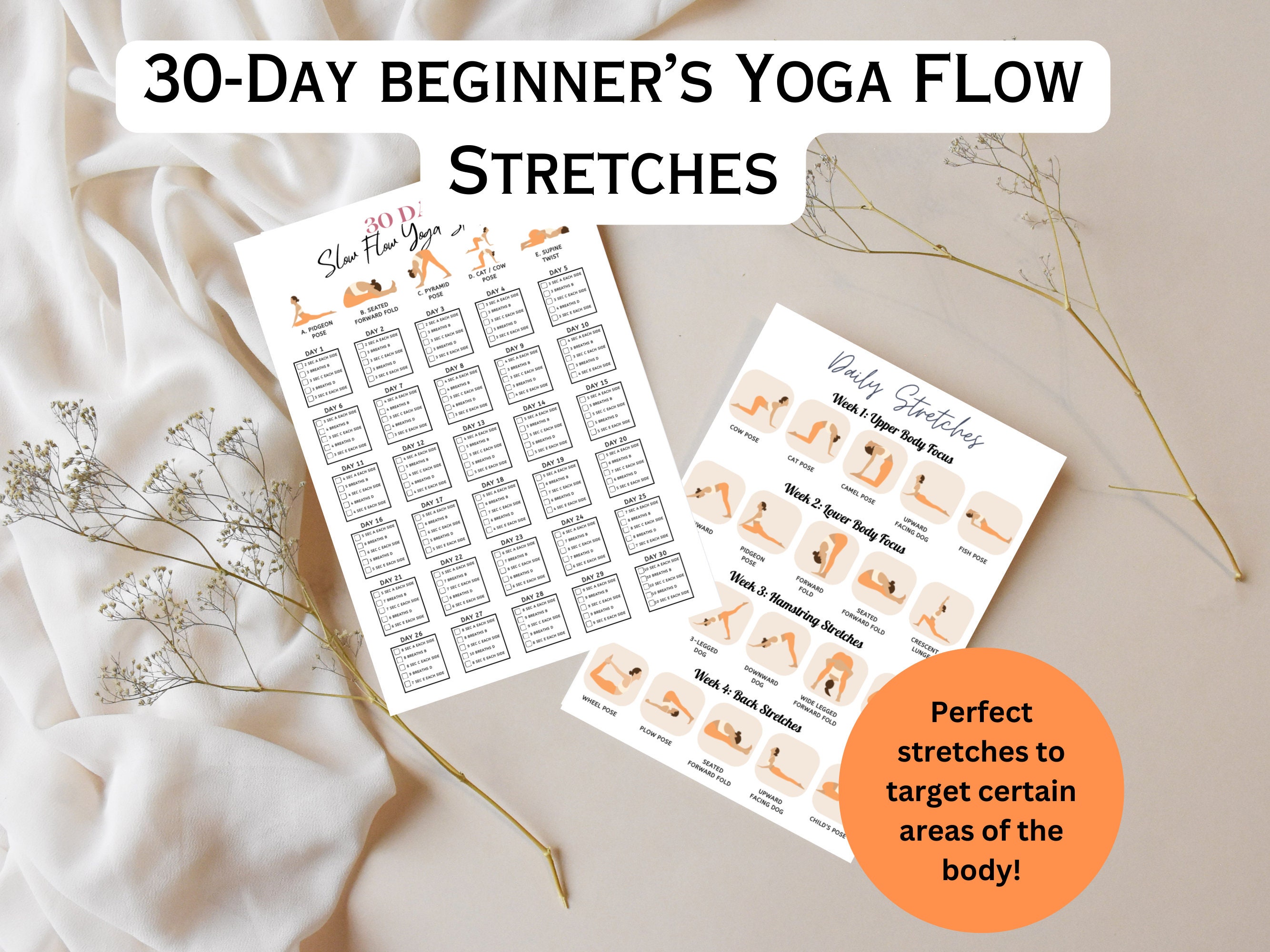 30 Day Slow Flow Yoga Stretches Printable 30 Day Stretching Challenge ...