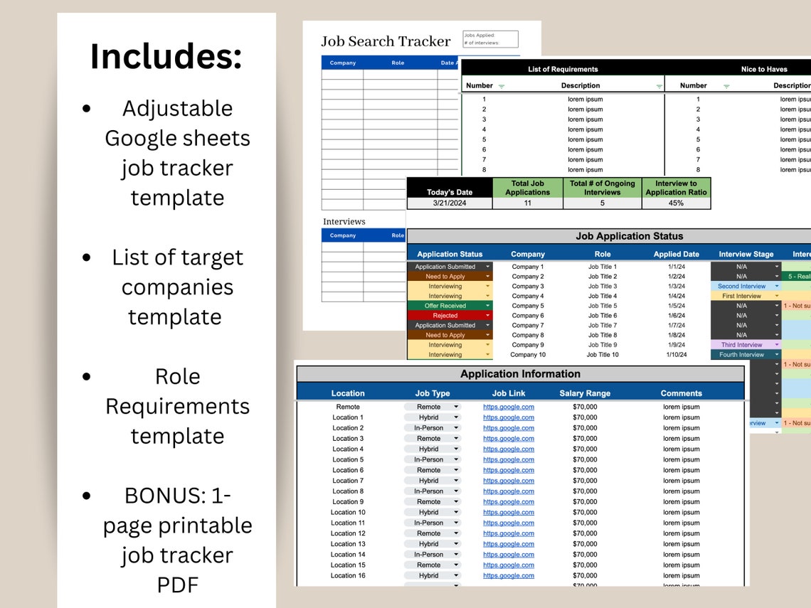 Job Application Tracker Spreadsheet, Google Sheets Job Tracker, Job ...