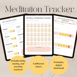 Meditation Tracker Printable, Weekly Tracker, Meditation Journal, Monthly Meditation planner, Weekly Planner, Daily meditation tracker