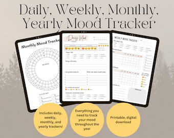 Daily Mood Tracker, Mood Tracker Printable, Monthly Mood Log, Weekly Mood Tracker, Mood Journal, Mood Chart, Circular Mood Chart, Feelings