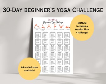 30 Day Challenge Beginner's Yoga Warrior Flow, Yoga Challenge Fitness Workout Workout Planner Beginner Workout Challenge, Yoga Poses Planner