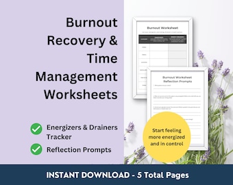 Hoja de trabajo para la gestión del tiempo en casos de agotamiento / Energizantes y debilitantes para la recuperación del agotamiento (imprimible) / Herramienta para terapeutas en PDF para el autocuidado de la salud mental