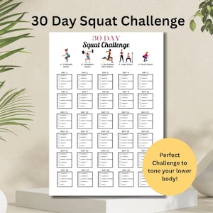 30 Day Squat Challenge, Fitness Workout Planner, 30 Day Squat Challenge Booty Lift, Squat Routine Strengthen Lower Body, Butt Lift Printable