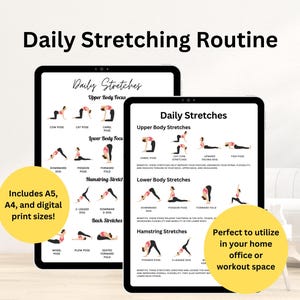Tägliche Dehnungs-Routine, Morgen-Dehnungen, Dehnungs-Challenge, Flexibilitätstraining, Beweglichkeitsübungen, Dehnung für Anfänger, Druck-PDF