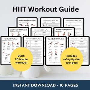 HIIT Quick Fitness Workouts, 20 Minute Workouts, Fitness Program, Workout Plan, Butt, Cardio & Fat Burning Exercises, Printable Download