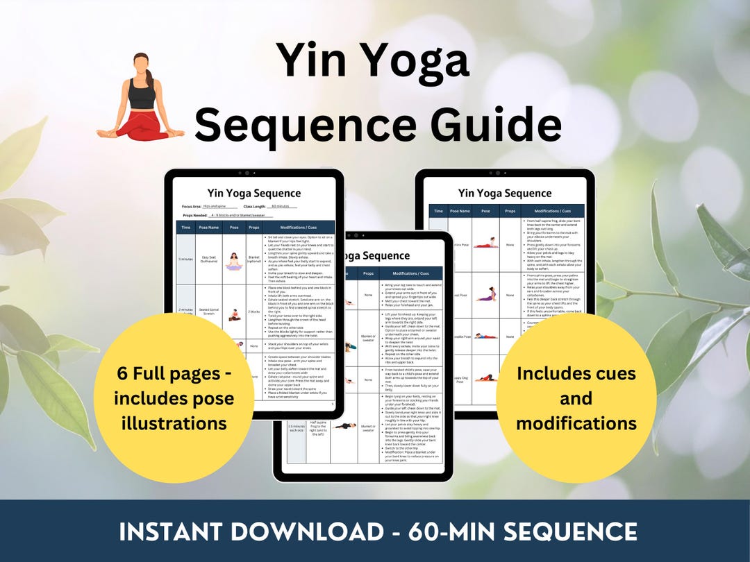 Yin Yoga Sequence Printable | Yoga Pose Guide for Teachers | Yoga Class ...