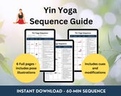 Yin Yoga Sequence Printable | Yoga Pose Guide for Teachers | Yoga Class Planning Resource | Yoga Pose Illustrations, Relaxing Yin Flow Chart