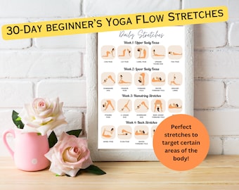 30 Day Slow Flow Yoga Stretches Printable 30 Day Stretching Challenge Stretch Your Body, Daily Stretches Digital Print Flexibility Challenge