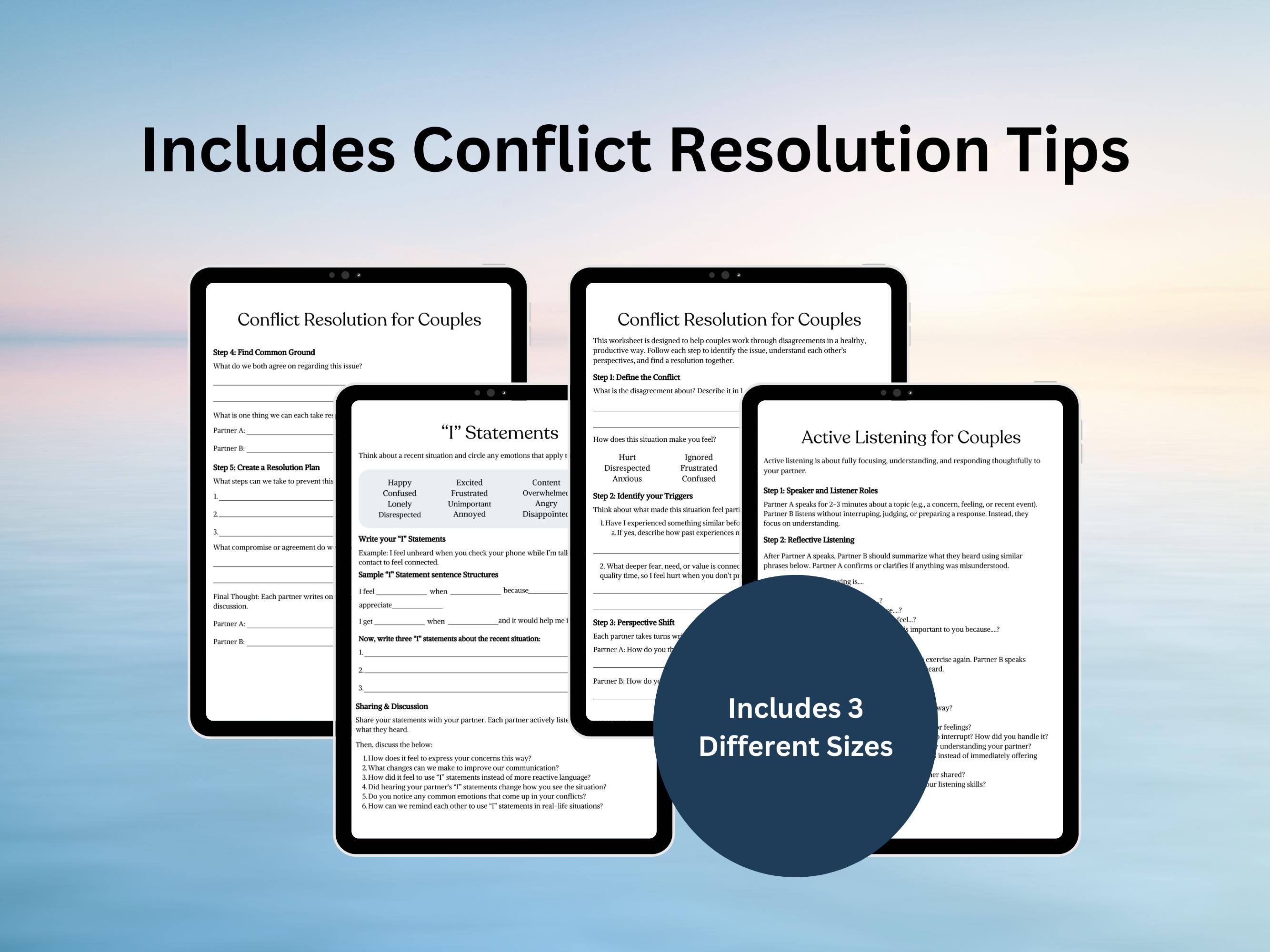 Couples Communication Worksheets, Conflict Resolution, Healthy ...