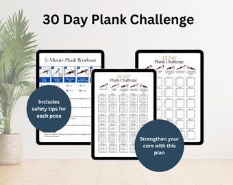 30 Day Plank Challenge, Plank Guide, Fitness Guide Home Workout, Workout Plan, Workout Printable, Ab Challenge Core Bodyweight Exercise Plan