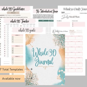 Digitales Whole30-Ernährungstagebuch, druckbares Whole30-Ernährungstagebuch, Whole30-Tagebuch, Mahlzeitenplaner, Gewichtstracker, druckbarer 30-Tage-Tracker für gesunde Gewohnheiten