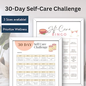 30 Day Self-Care Challenge | Self Love Thirty Days | Digital 30 Day Self Care Challenge Habit Checklist Sheet | Self Care Goals Calendar