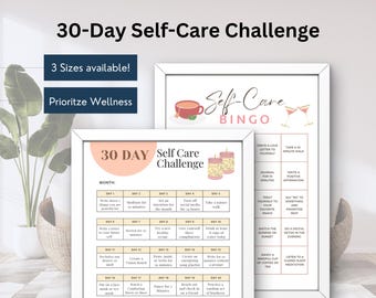 30 Day Self-Care Challenge | Self Love Thirty Days | Digital 30 Day Self Care Challenge Habit Checklist Sheet | Self Care Goals Calendar
