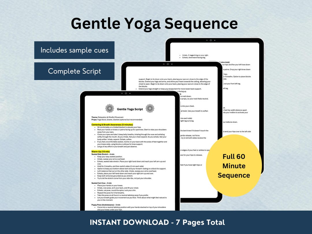Gentle Yoga Sequence, Gentle Yoga Script, 60 Minute Yoga Sequence, Yoga ...