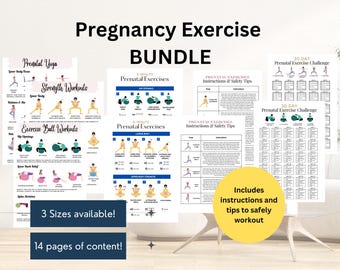 Paquete de ejercicios para el embarazo, reto de ejercicios prenatales, guía de ejercicios para el embarazo, guía de ejercicios posparto, preparación para el parto, fitness durante el embarazo.