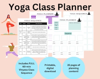 Yoga Class Planner Bundle includes Intentions, FULL Vinyasa Yoga Sequence, Digital Planner, Yoga Log, Sequence Building Worksheet