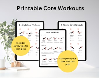 Reto de ejercicios para el core y los abdominales, ejercicios para abdominales y core en PDF imprimible, guía de entrenamiento para el core y los abdominales, ejercicios de yoga para el core, vientre plano, sin equipo.