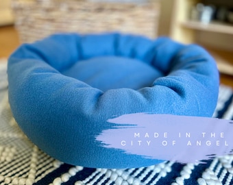 Cozy fleece donut Dog Bed in blue steel color,  Ultra-Soft, Removable Pillow, Pet bed, Pet bedding, Cat bed, Luxury dog bed