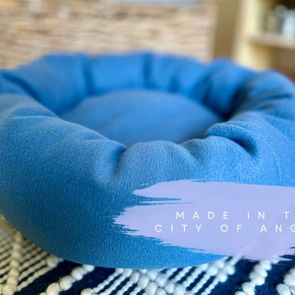 Cozy fleece donut Dog Bed in blue steel color,  Ultra-Soft, Removable Pillow, Pet bed, Pet bedding, Cat bed, Luxury dog bed