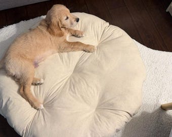 天然モスリン製丸型犬用ベッドインサート：未加工コットン枕
