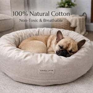 Organic Cotton Dog Bed Washable Cover, Natural Canvas Donut Dog Bed, Non Toxic Eco Friendly Pet Bed, Removable Cover, Beige Dog Bed USA Made