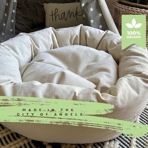 Organic Cotton Dog Bed with Raw Cotton Fill, Natural Donut Dog Bed, Washable Removable Cover, Non Toxic, Made in USA