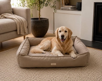 長方形の天然コットン製犬用ベッド、綿入り、洗濯可能なキャンバス製ボルスターベッド、無毒性ペットベッド、アメリカ製