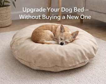 Natural Cotton Dog Bed Cover, Washable Canvas Dog Bed Cover, Non Toxic Pet Bed Cover, Round Replacement Cover, Durable Zipper