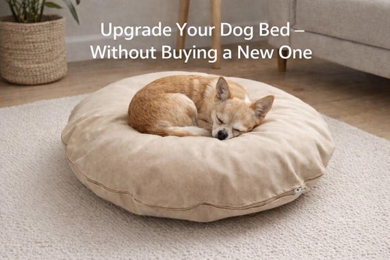 Natural Cotton Dog Bed Cover, Washable Canvas Dog Bed Cover, Non Toxic Pet Bed Cover, Round Replacement Cover, Durable Zipper