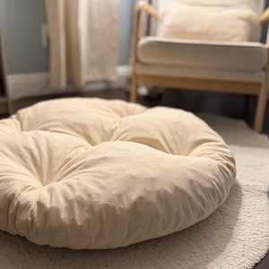 Organic Dog Bed Insert – Natural Muslin Round Cushion Filled with Shredded Organic Latex