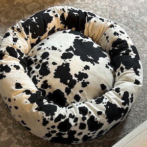 Cow Print Canvas Dog Bed: Natural Cotton, Removable Cover
